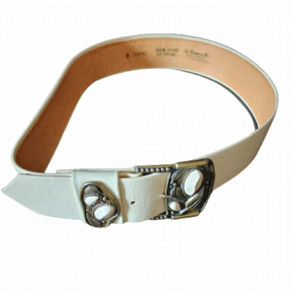 Vintage off white wide genuine leather statement belt